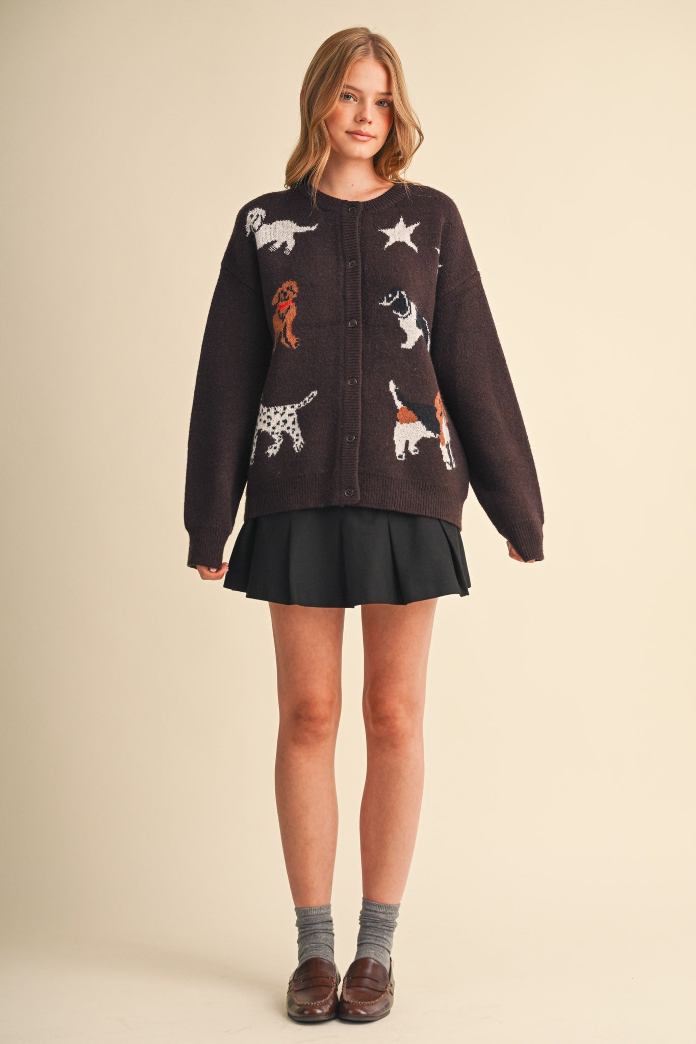 Canine Club Dog Motif Cardigan in Dark Cocoa - product photo 12