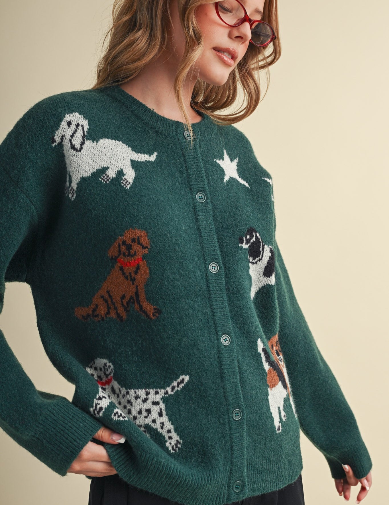 Canine Club Dog Motif Cardigan in Forest Green - product photo 1