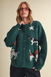 Canine Club Dog Motif Cardigan in Forest Green - product photo 3