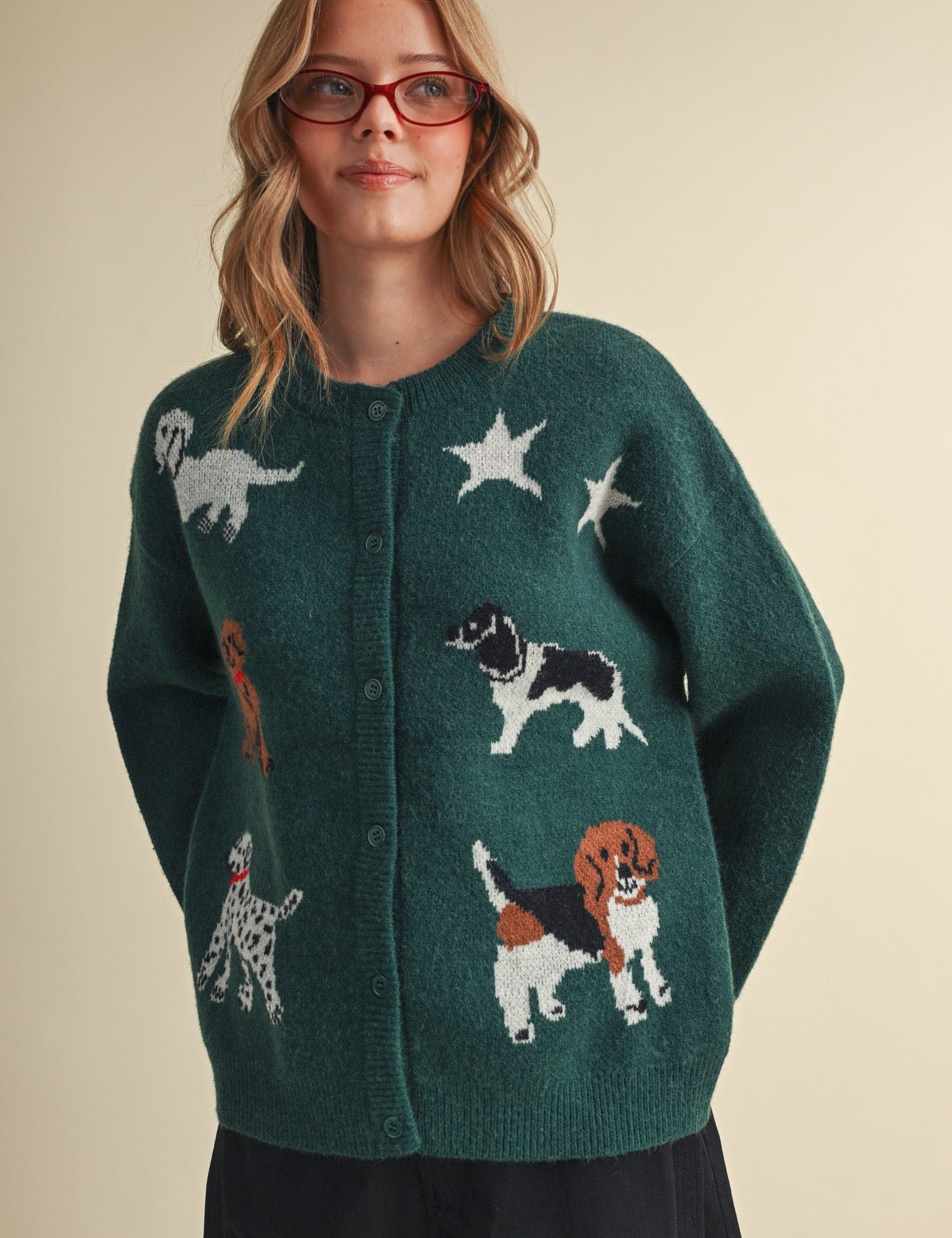 Canine Club Dog Motif Cardigan in Forest Green - product photo 4