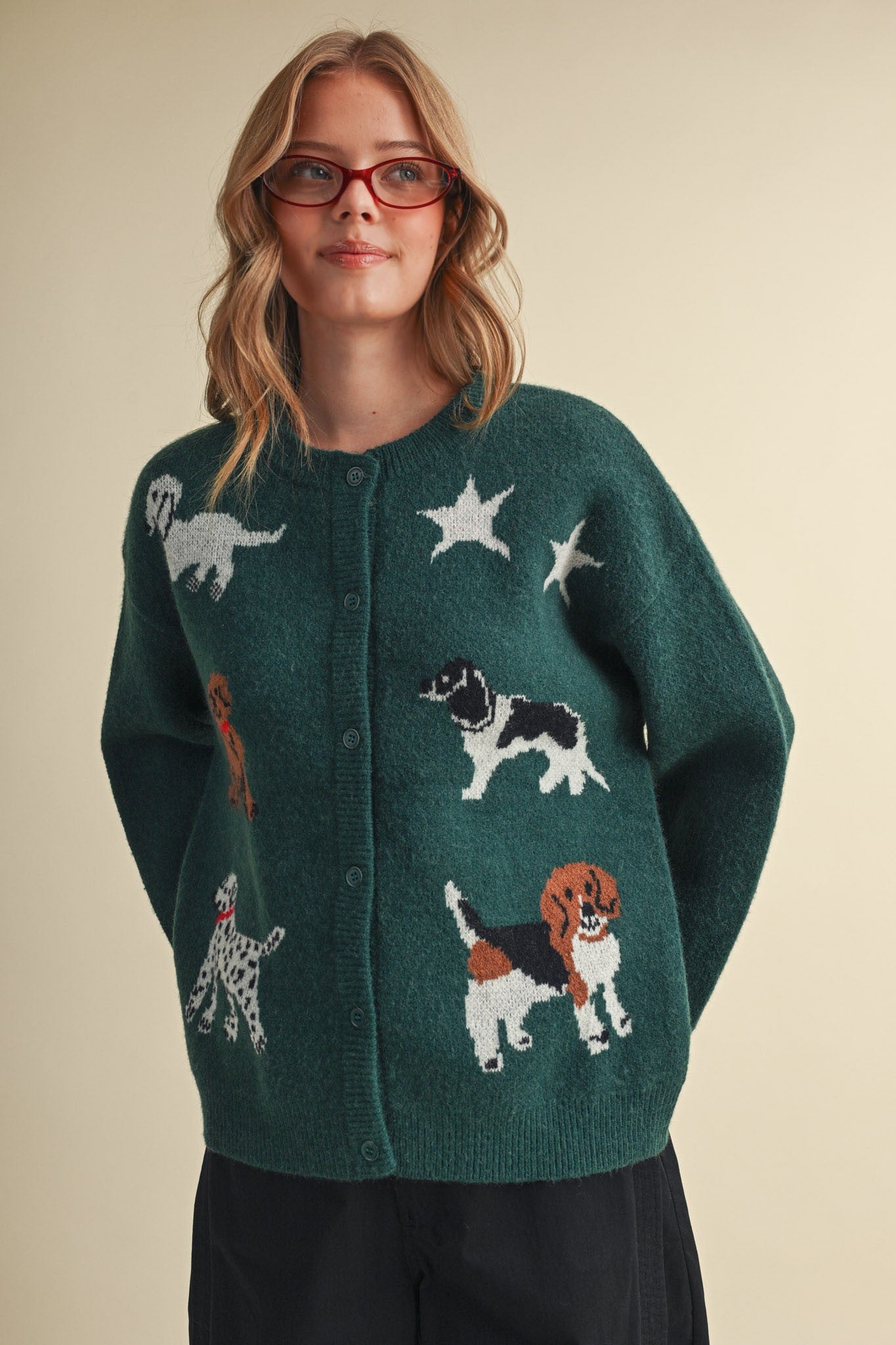 Canine Club Dog Motif Cardigan in Forest Green - product photo 4