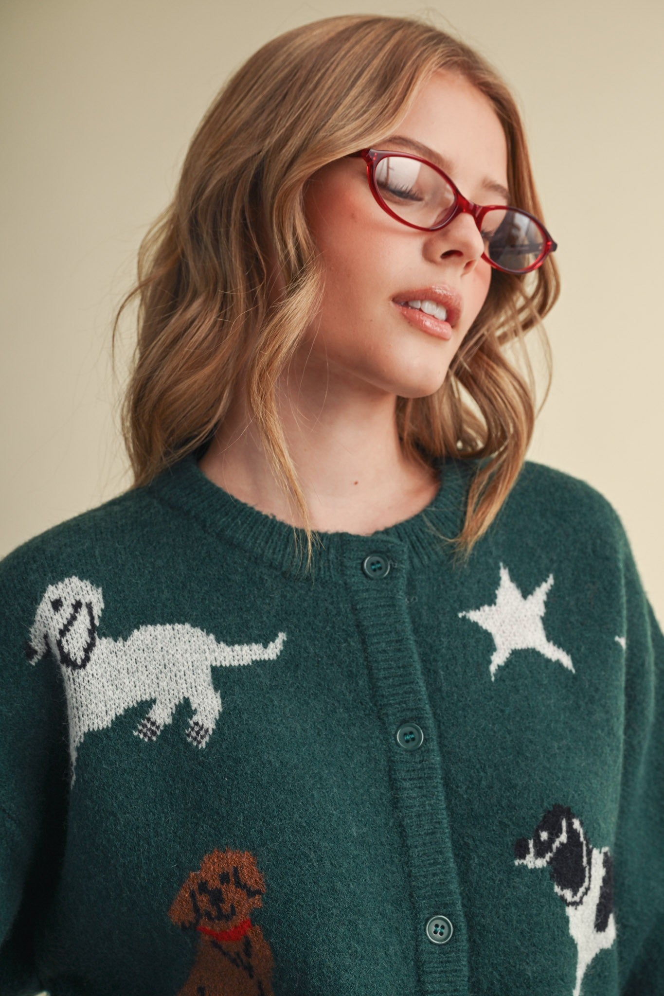 Canine Club Dog Motif Cardigan in Forest Green - product photo 5