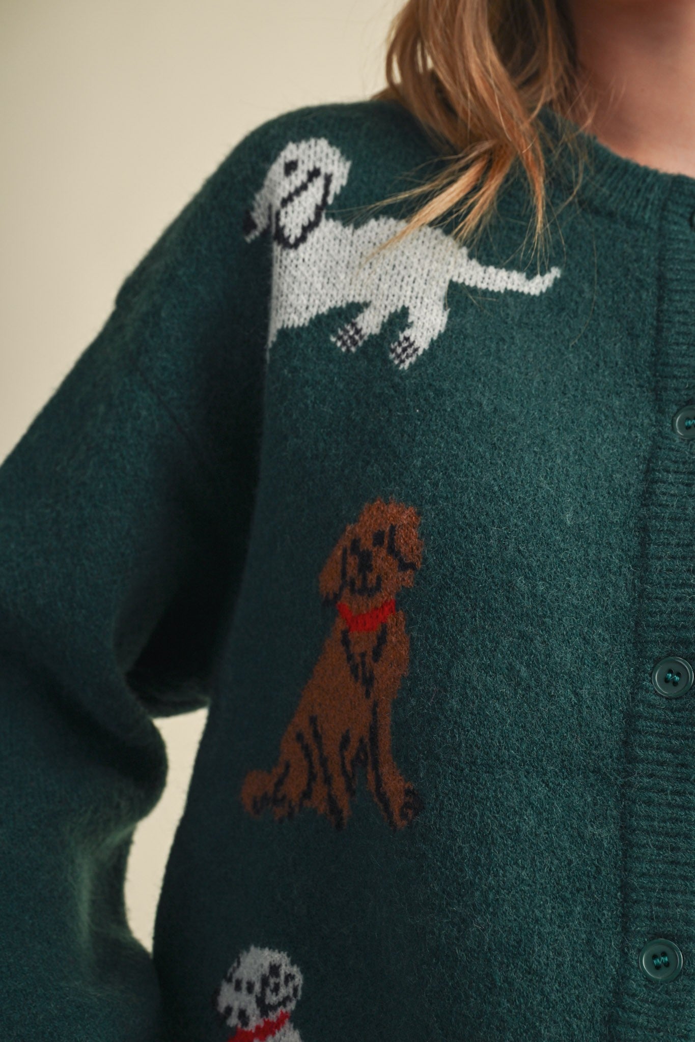 Canine Club Dog Motif Cardigan in Forest Green - product photo 6