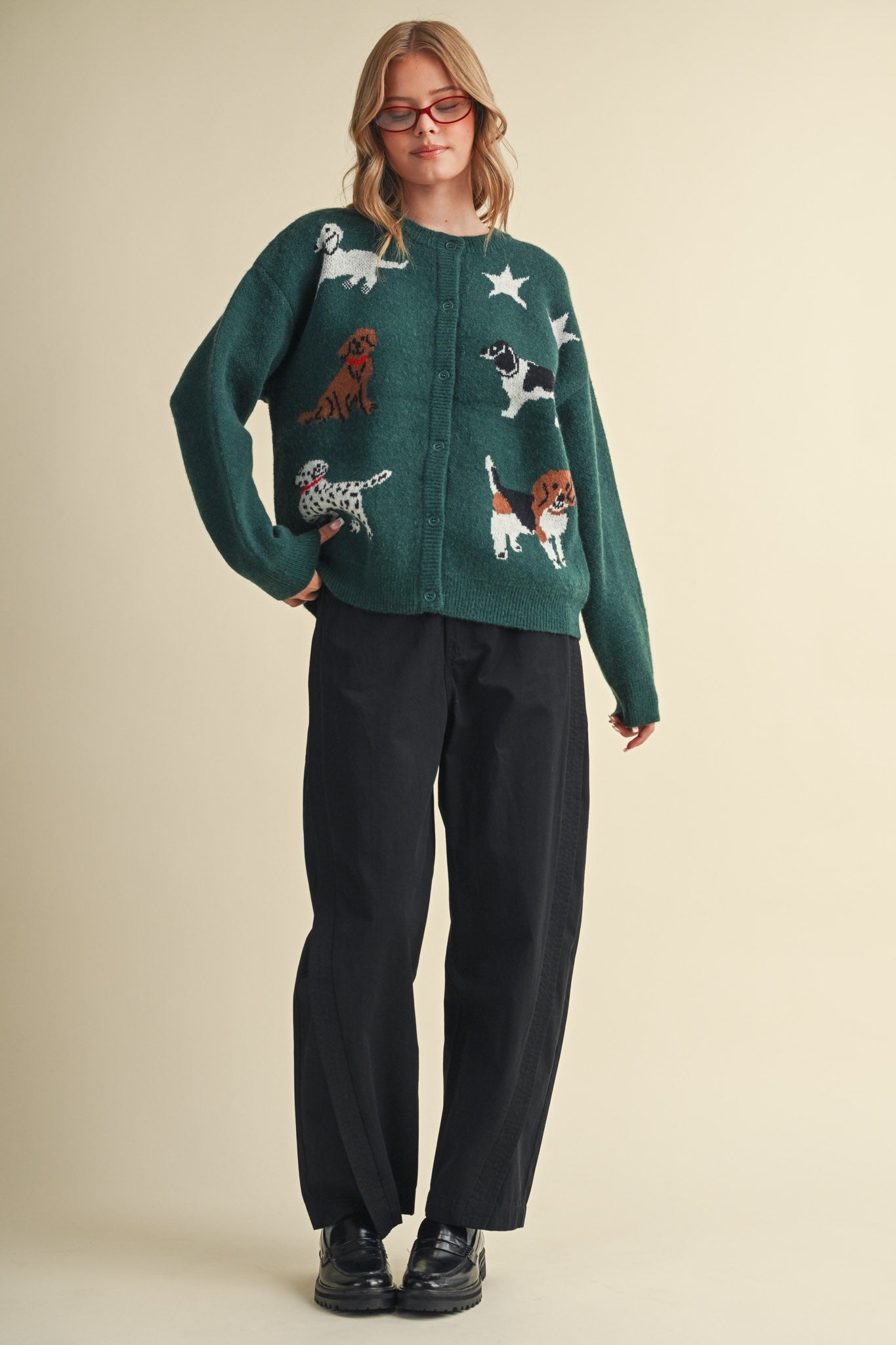 Canine Club Dog Motif Cardigan in Forest Green - product photo 10