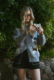 Canine Club Dog Motif Cardigan in Grey - product photo 3