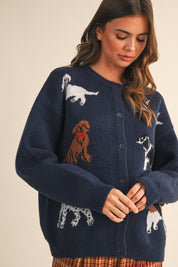 Canine Club Dog Motif Cardigan in Navy - product photo 1
