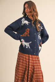 Canine Club Dog Motif Cardigan in Navy - product photo 3