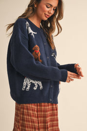 Canine Club Dog Motif Cardigan in Navy - product photo 5