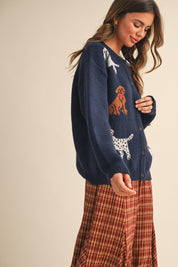 Canine Club Dog Motif Cardigan in Navy - product photo 6