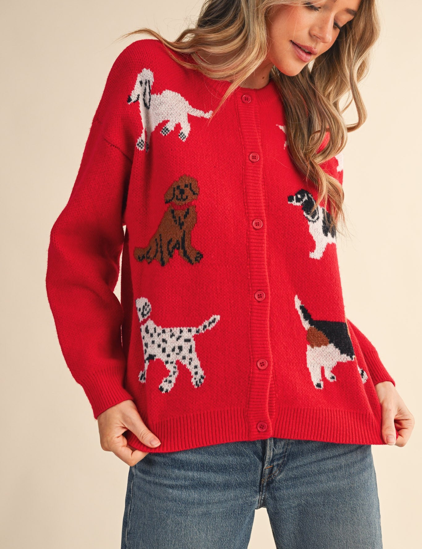 Canine Club Dog Motif Cardigan in Red - product photo 1