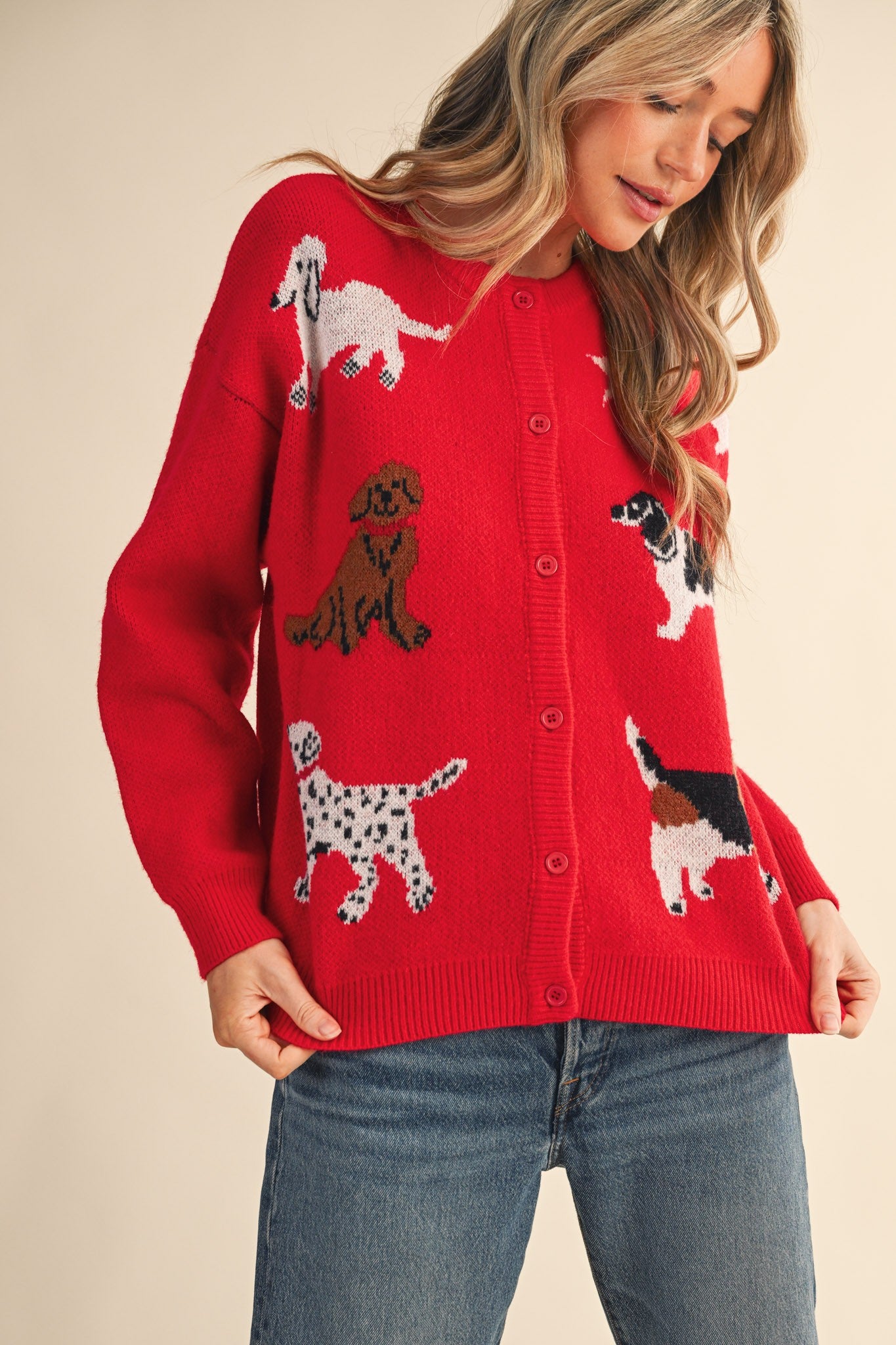 Canine Club Dog Motif Cardigan in Red - product photo 1