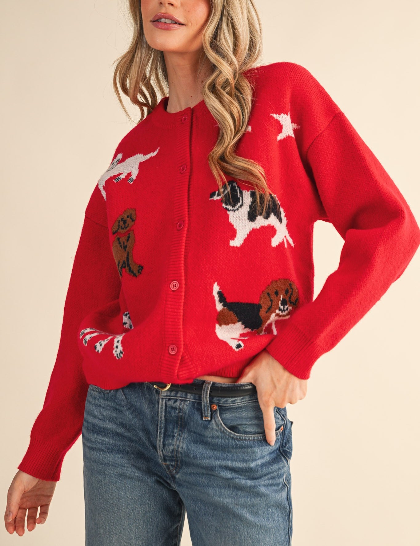 Canine Club Dog Motif Cardigan in Red - product photo 2