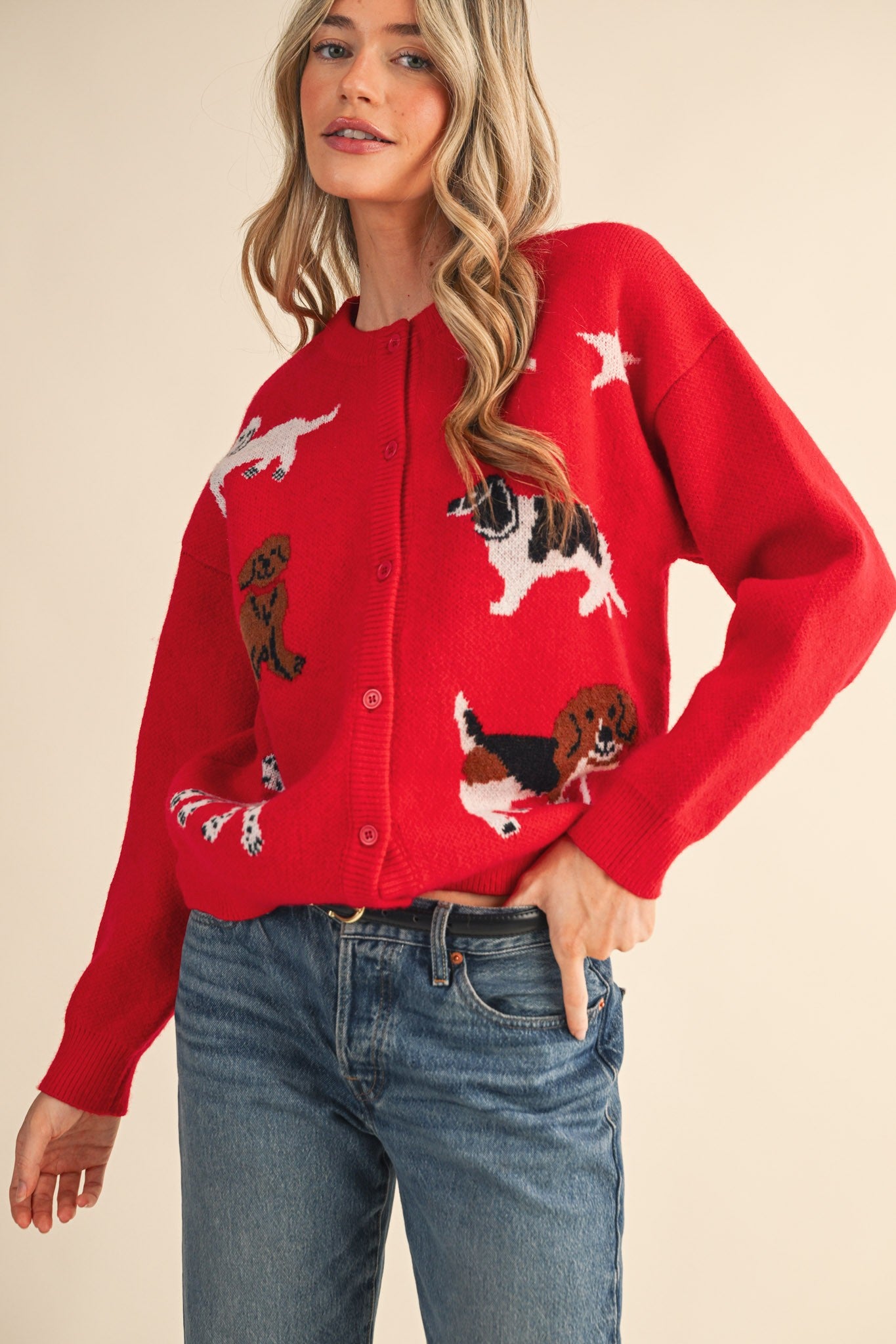 Canine Club Dog Motif Cardigan in Red - product photo 2