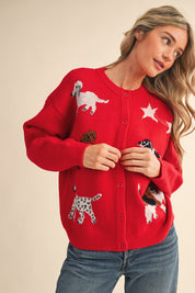 Canine Club Dog Motif Cardigan in Red - product photo 3