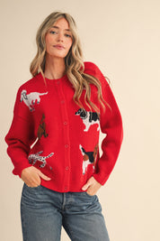 Canine Club Dog Motif Cardigan in Red - product photo 5