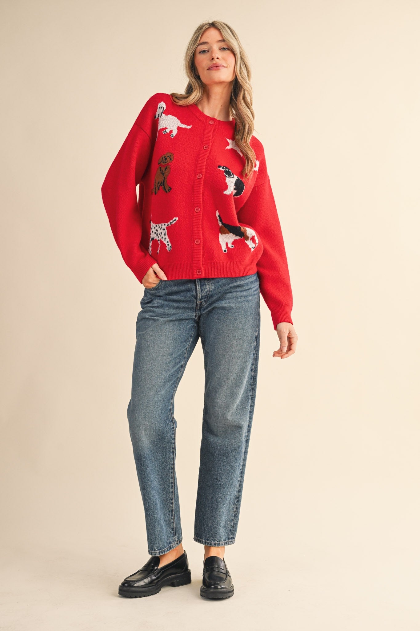 Canine Club Dog Motif Cardigan in Red - product photo 7