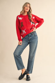 Canine Club Dog Motif Cardigan in Red - product photo 9