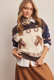 Canterwood Horse Intarsia Sweater in Ivory Multi, photo 2