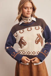Canterwood Horse Intarsia Sweater in Ivory Multi, photo 5