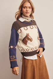 Canterwood Horse Intarsia Sweater in Ivory Multi, photo 7