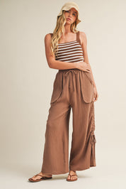 Canyon Breeze Wide Leg Gauze Pants With Side Cinching - Westly