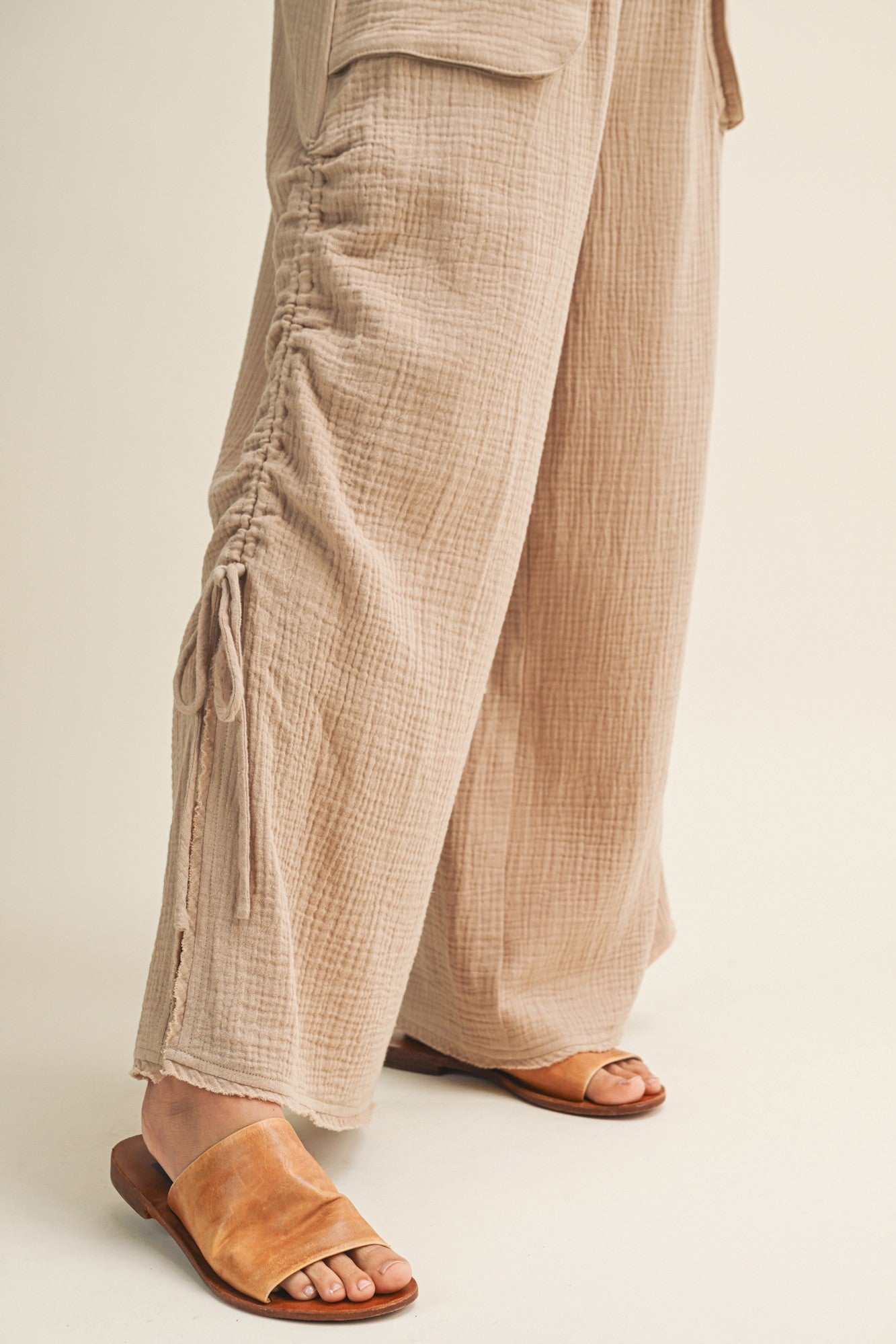 Canyon Breeze Wide Leg Gauze Pants With Side Cinching - Westly