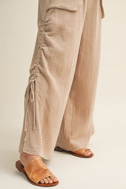 Canyon Breeze Wide Leg Gauze Pants With Side Cinching - Westly