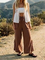 Canyon Breeze Wide Leg Gauze Pants With Side Cinching - Westly