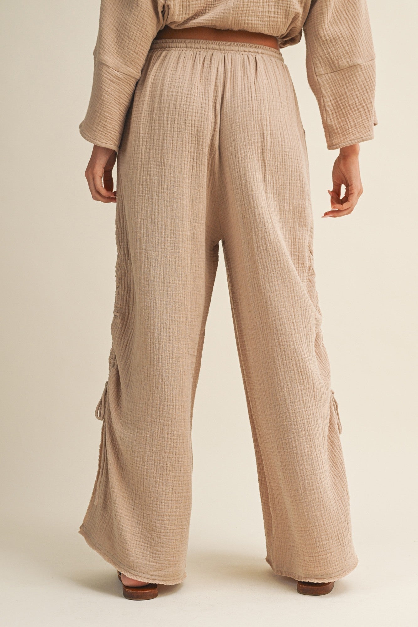 Canyon Breeze Wide Leg Gauze Pants With Side Cinching - Westly