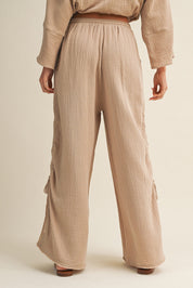 Canyon Breeze Wide Leg Gauze Pants With Side Cinching - Westly