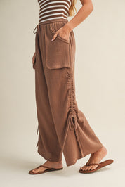Canyon Breeze Wide Leg Gauze Pants With Side Cinching - Westly