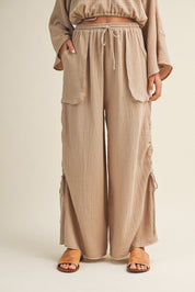 Canyon Breeze Wide Leg Gauze Pants With Side Cinching - Westly