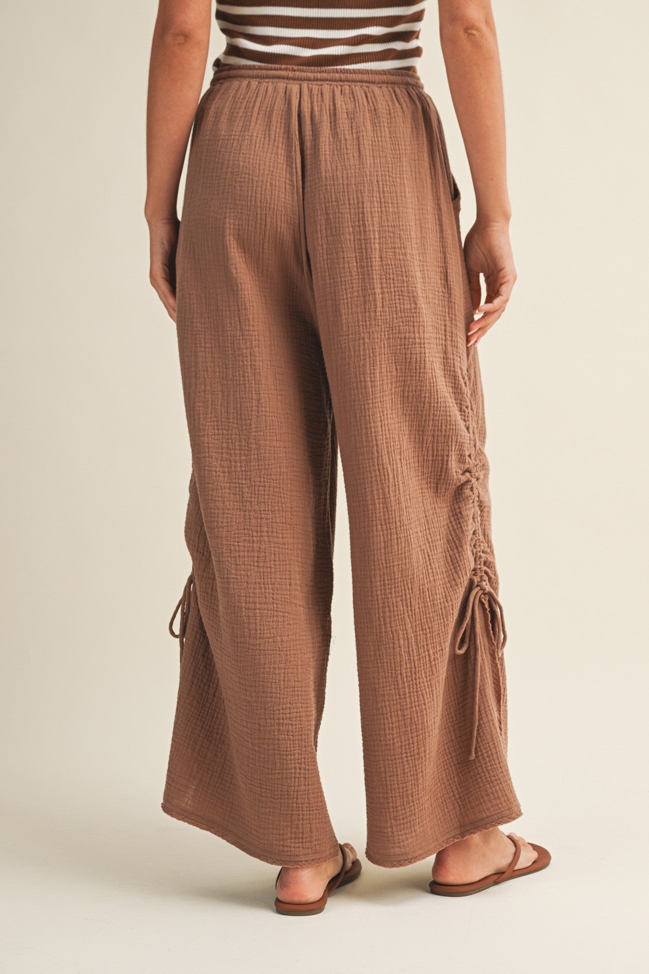 Canyon Breeze Wide Leg Gauze Pants With Side Cinching - Westly