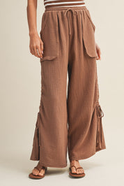 Canyon Breeze Wide Leg Gauze Pants With Side Cinching - Westly
