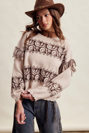 Canyon Echo Fringe Knit Sweater in Sand Stone - product photo 1