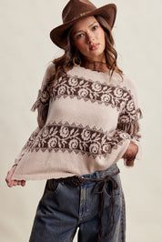 Canyon Echo Fringe Knit Sweater in Sand Stone - product photo 2
