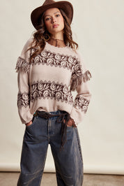 Canyon Echo Fringe Knit Sweater in Sand Stone - product photo 3