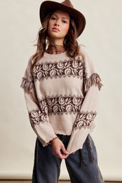 Canyon Echo Fringe Knit Sweater in Sand Stone - product photo 4