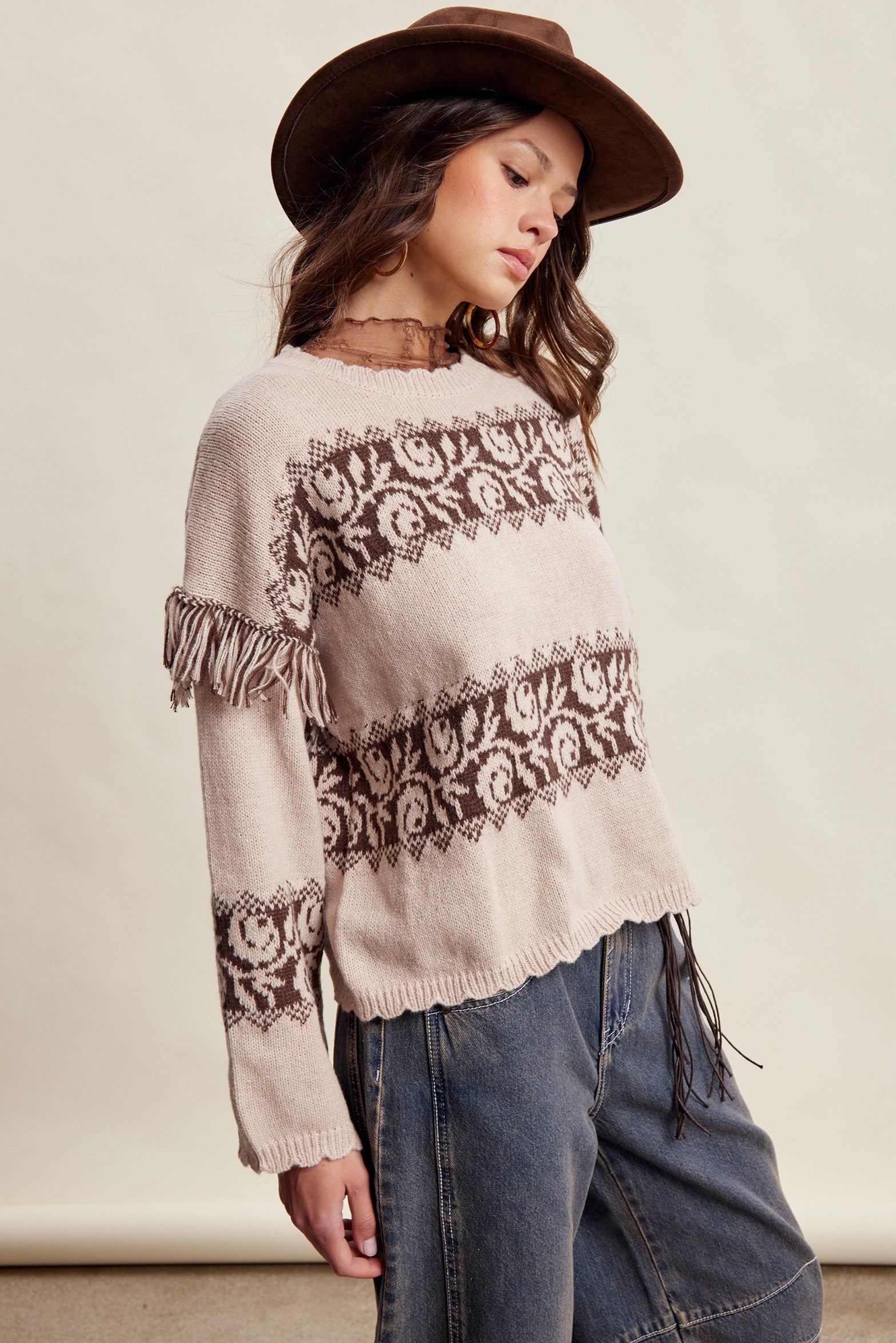 Canyon Echo Fringe Knit Sweater in Sand Stone - product photo 5