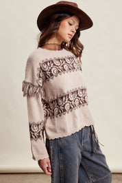 Canyon Echo Fringe Knit Sweater in Sand Stone - product photo 5