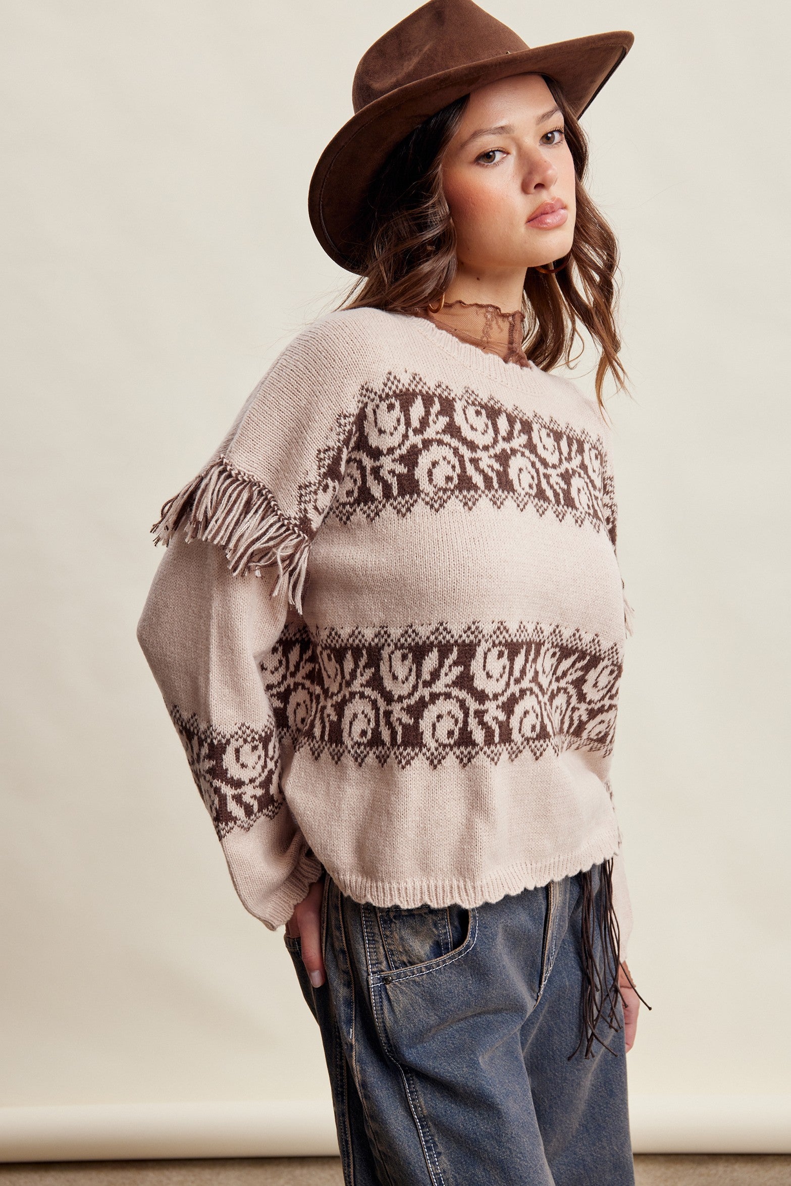 Canyon Echo Fringe Knit Sweater in Sand Stone - product photo 6