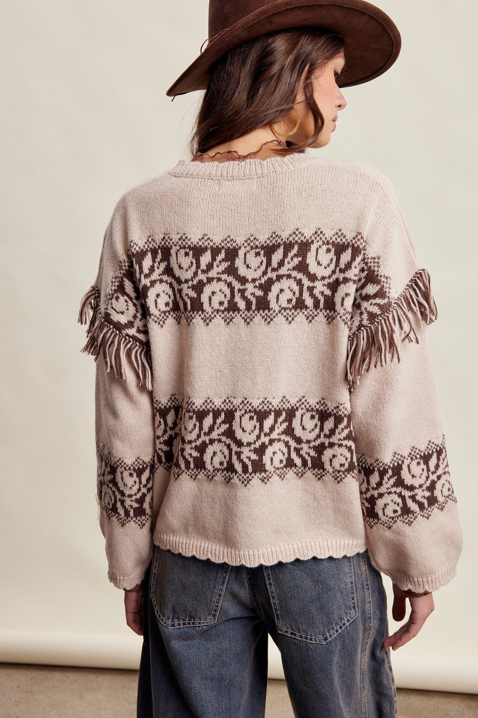 Canyon Echo Fringe Knit Sweater in Sand Stone - product photo 7