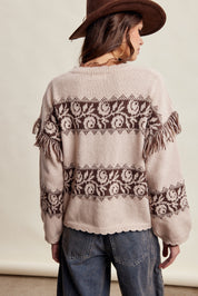 Canyon Echo Fringe Knit Sweater in Sand Stone - product photo 7