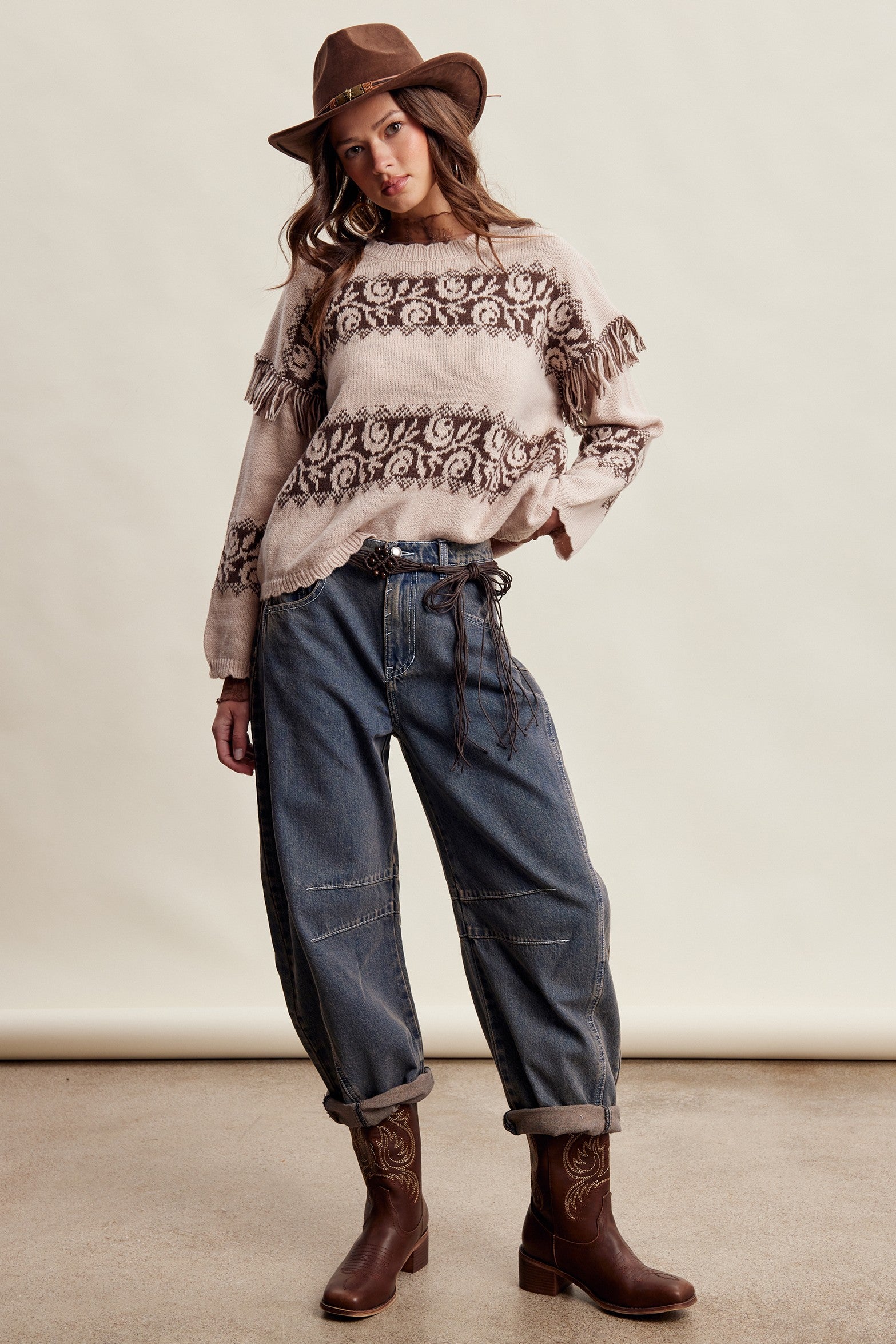 Canyon Echo Fringe Knit Sweater in Sand Stone - product photo 8