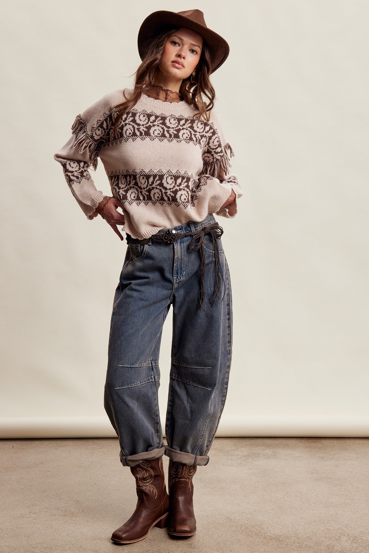 Canyon Echo Fringe Knit Sweater in Sand Stone - product photo 9