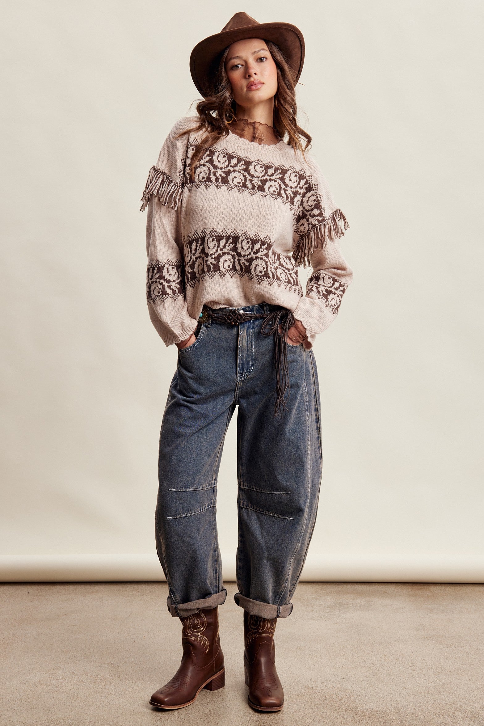 Canyon Echo Fringe Knit Sweater in Sand Stone - product photo 10