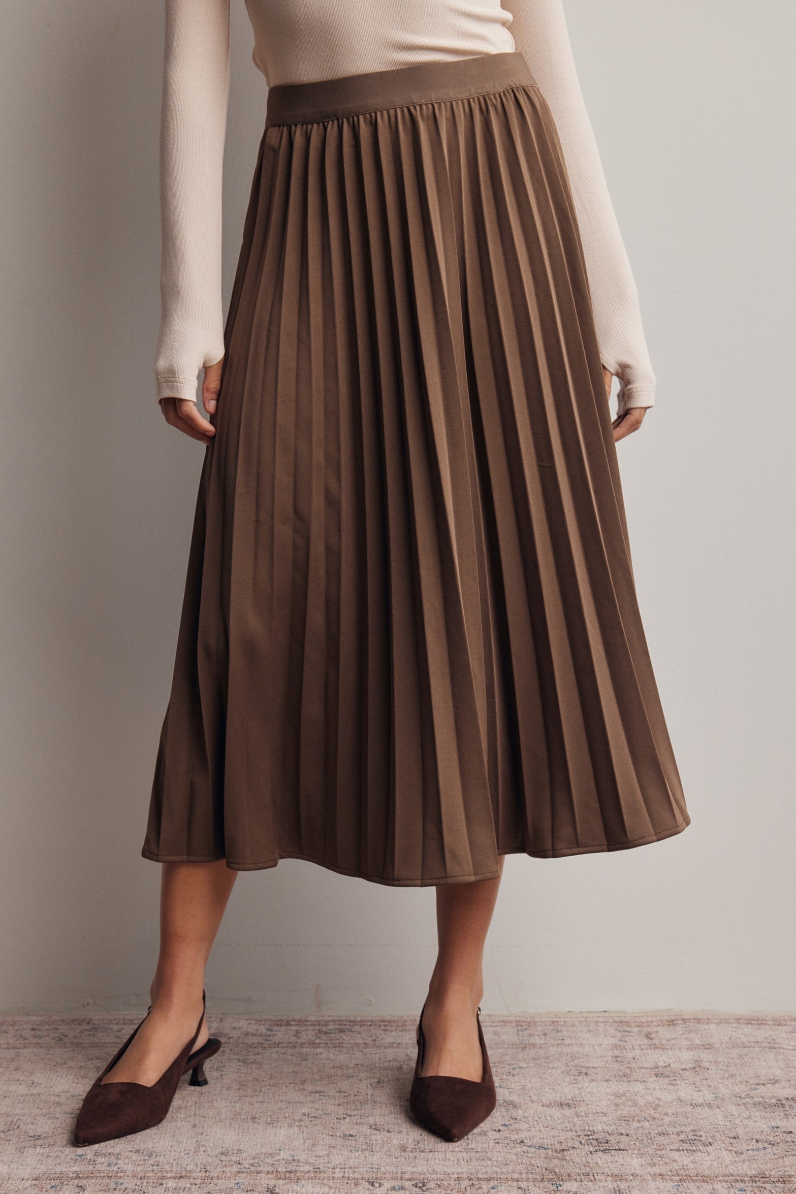 Cardozo Pleated Midi Skirt in Brown, photo 1