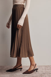 Cardozo Pleated Midi Skirt in Brown, photo 4