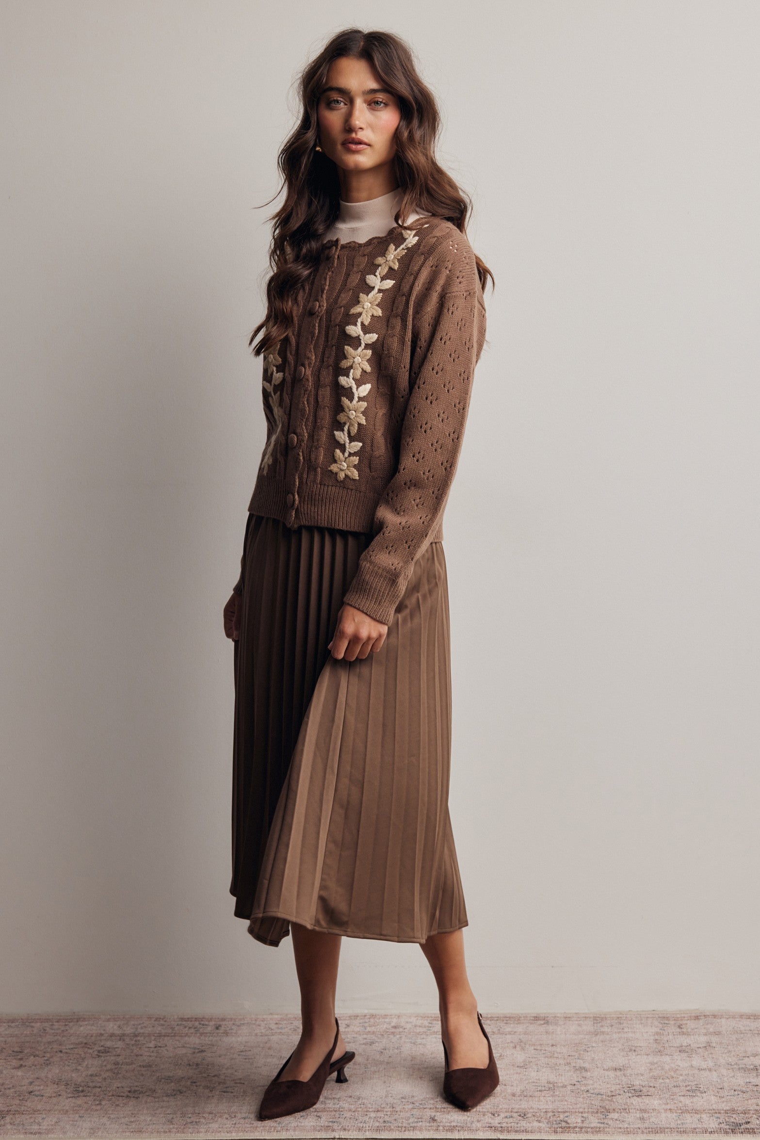 Cardozo Pleated Midi Skirt in Brown, photo 8
