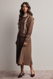 Cardozo Pleated Midi Skirt in Brown, photo 8